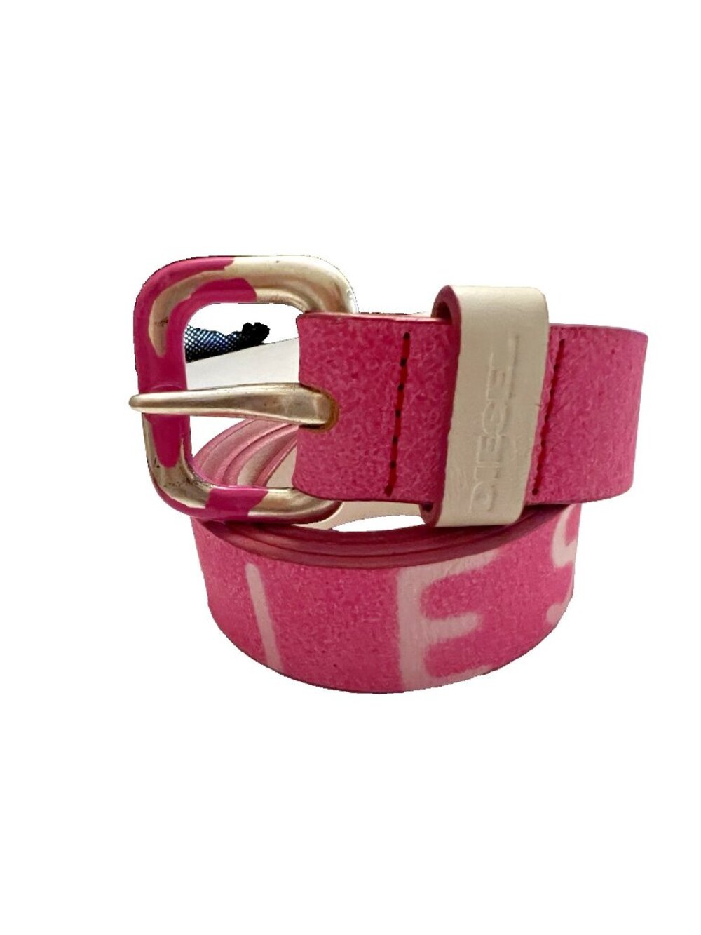 Diesel Vintage Y2K Pink Distressed Leather Belt Mens Sz 36 Made in Italy Grunge